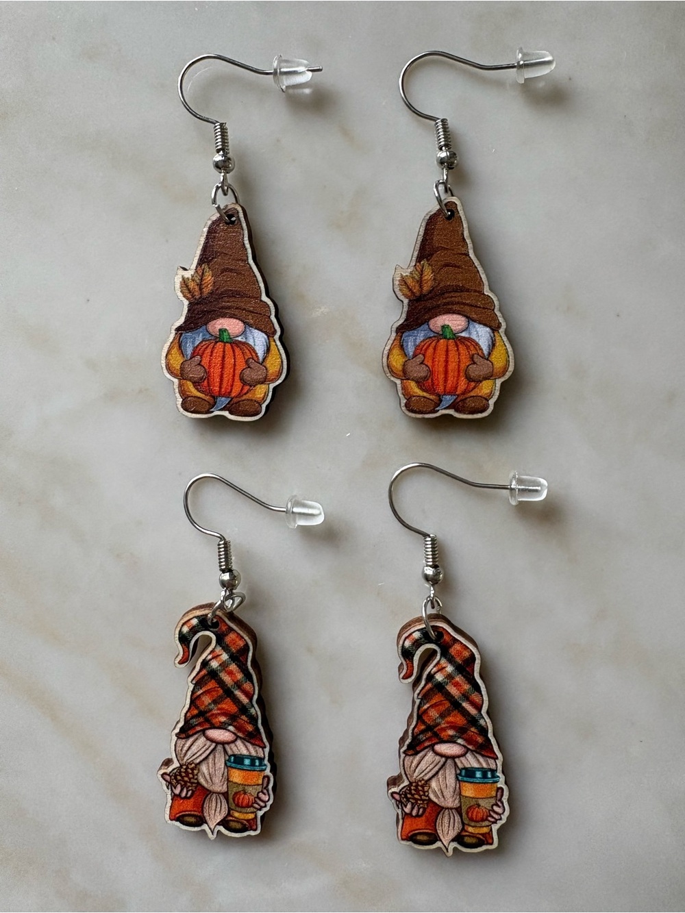 Fall Autumn Gnome Wooden Earrings – Orange & Brown Women’s Accessories